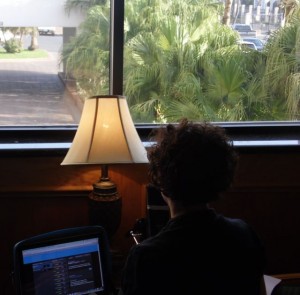 Speaking about breaking the sugar-stress cycle while broadcasting from the Isla Grand Hotel on SPI, TX.